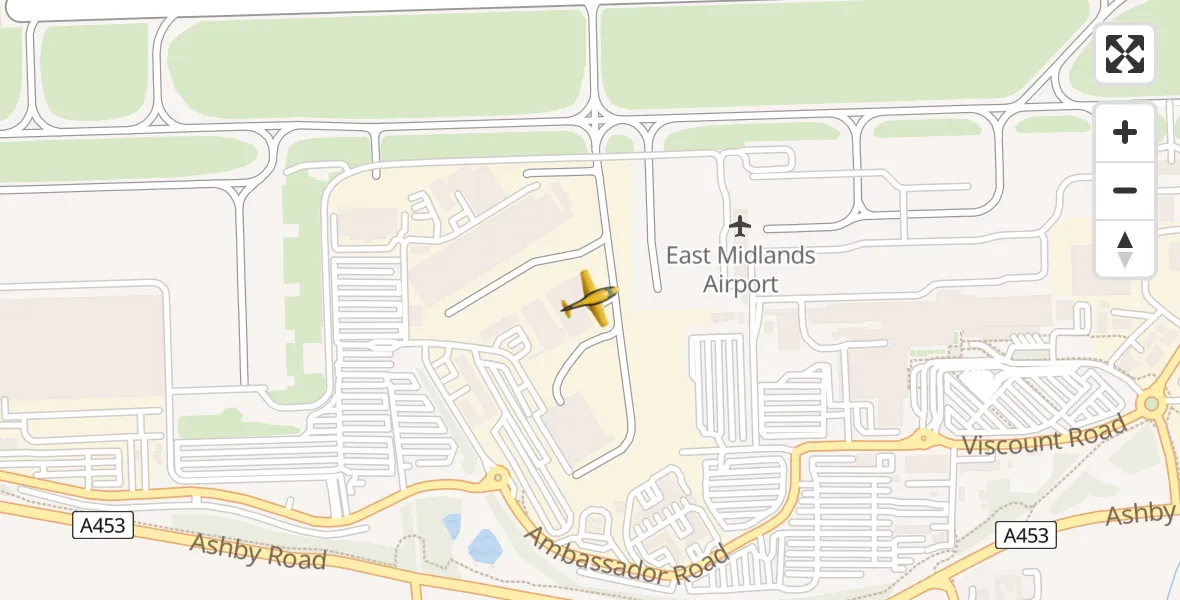 Flight path map showing Police Aircraft route from East Midlands Airport to East Midlands Airport