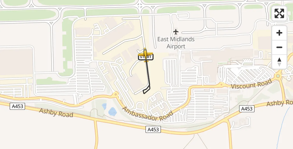 Flight path map showing Police Aircraft route from East Midlands Airport to East Midlands Airport