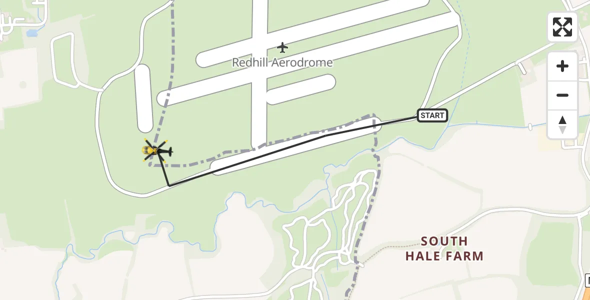 Flight path map showing Police Helicopter route from Redhill Aerodrome to Redhill Aerodrome
