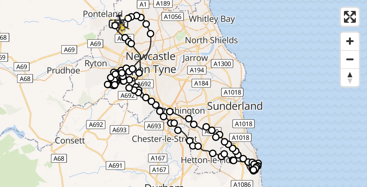 Routekaart van de vlucht: Police Helicopter to Newcastle International Airport