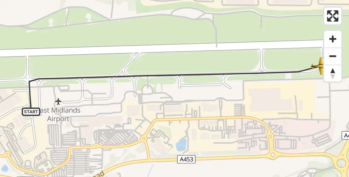 Flight path map showing Police Aircraft route from East Midlands Airport to East Midlands Airport