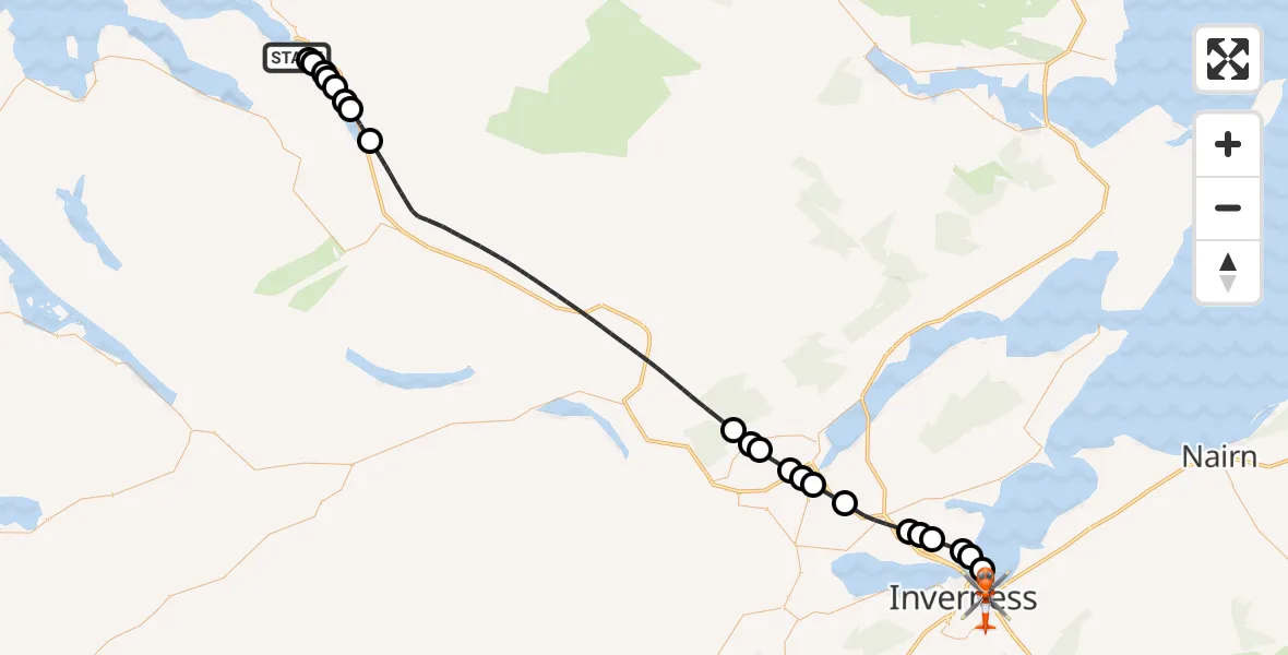 Flight path map showing Coastguard Helicopter route from Ullapool to Inverness
