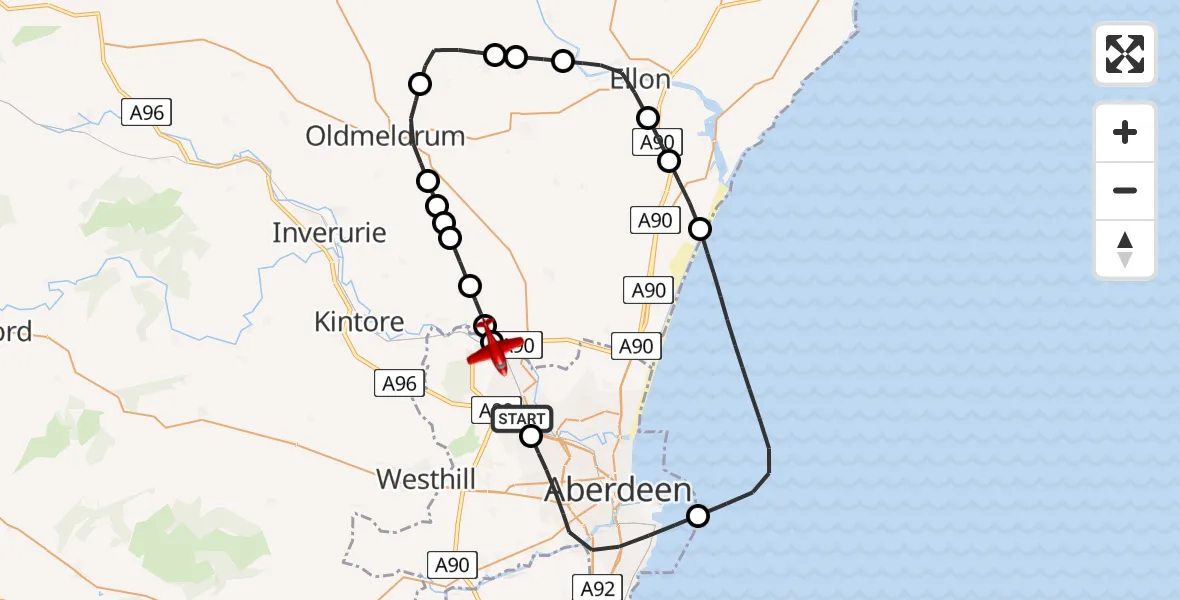 Routekaart van de vlucht: Air Ambulance Aircraft to Aberdeen City, Pitmedden Road