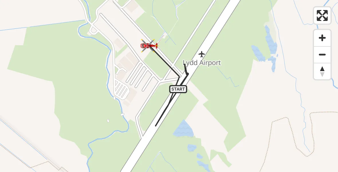 Flight path map showing Air Ambulance Helicopter route from Lydd London Ashford Airport to Lydd London Ashford Airport