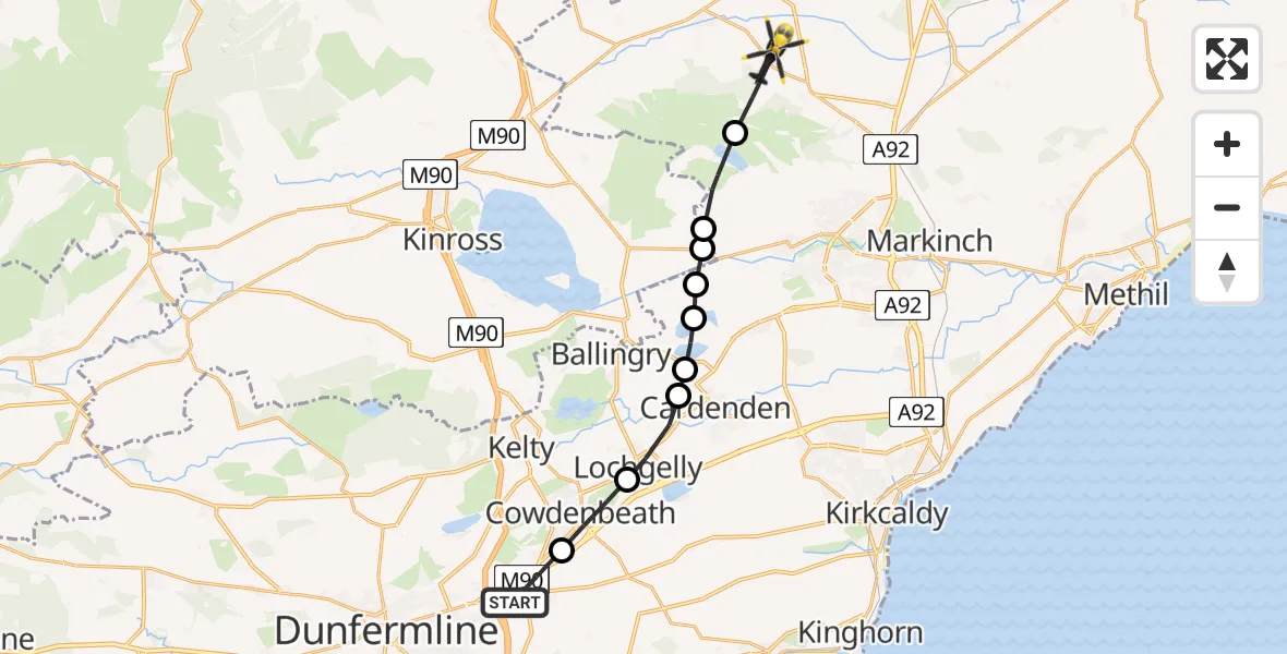 Routekaart van de vlucht: Police Helicopter to Falkland, A912