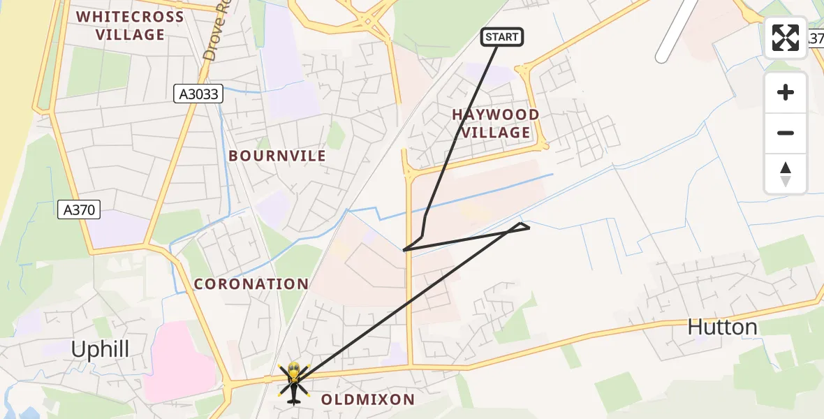Flight path map showing Police Helicopter route from Weston-super-Mare to Uphill