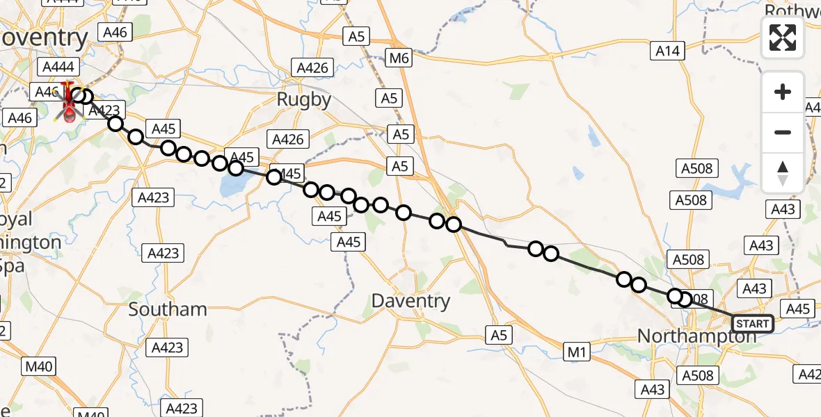 Routekaart van de vlucht: Air Ambulance Helicopter to Coventry Airport