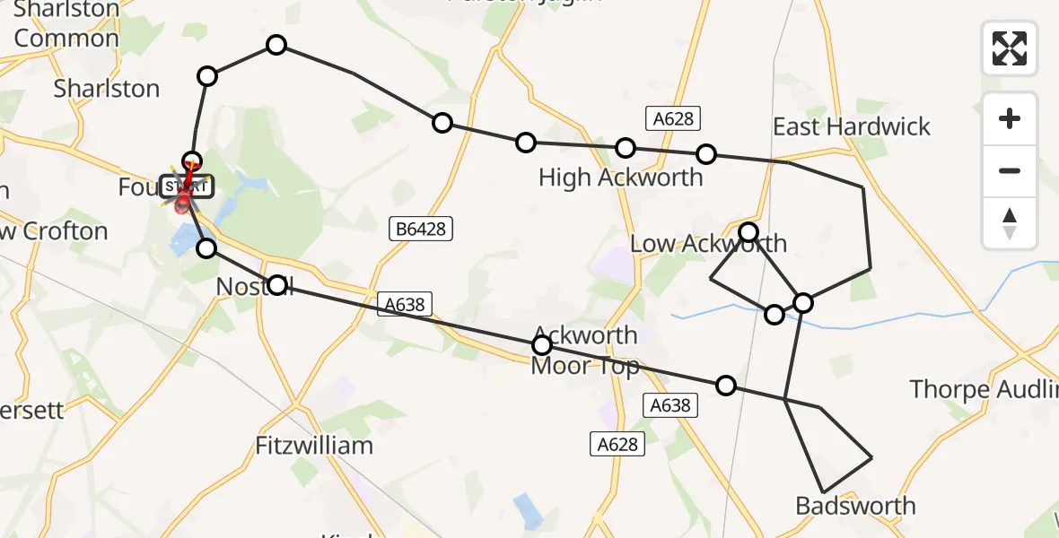 Routekaart van de vlucht: Air Ambulance Helicopter to YAA Nostell Helicopter Port