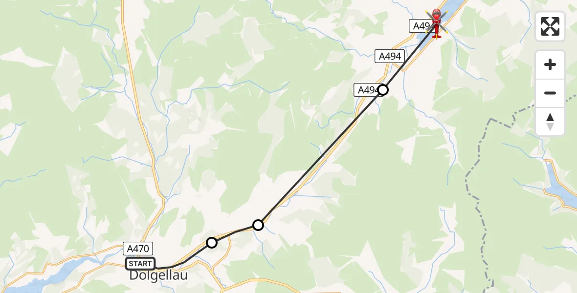 Routekaart van de vlucht: Air Ambulance Helicopter to Llyn Tegid