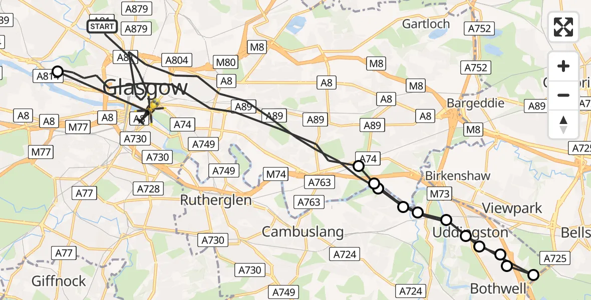 Flight route Police Helicopter Glasgow - Glasgow, 10 March 2026, 14:56