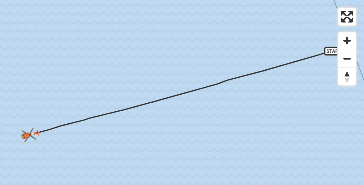 Flight path map showing Coastguard Helicopter route from English Channel to English Channel