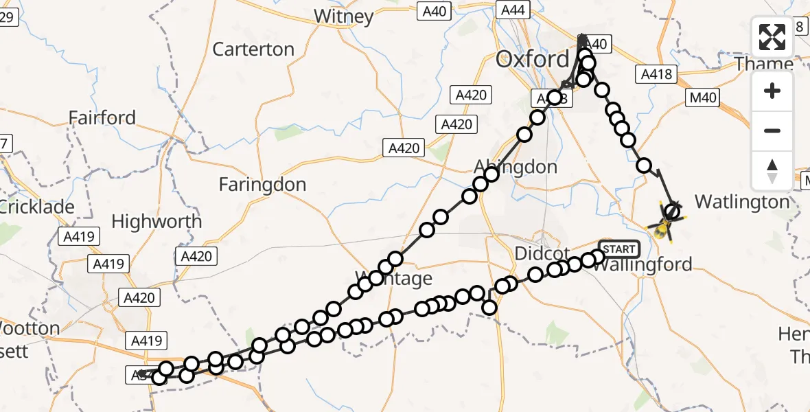 Flight path map showing Police Helicopter route from Brightwell-cum-Sotwell to Benson