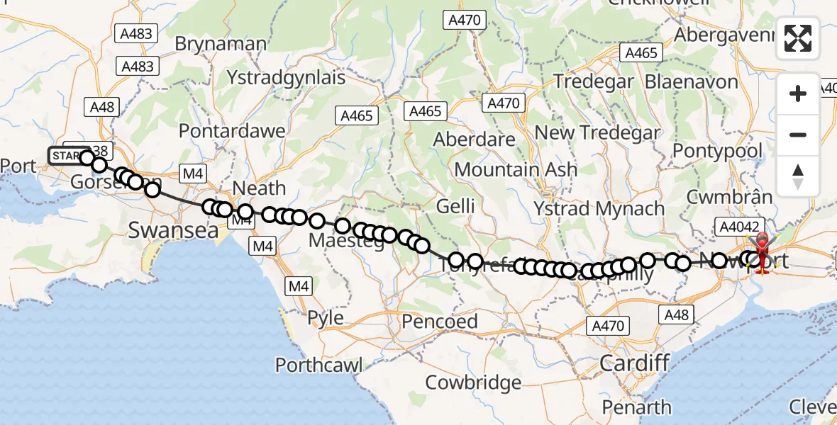 Routekaart van de vlucht: Air Ambulance Helicopter to Newport, Christchurch Road