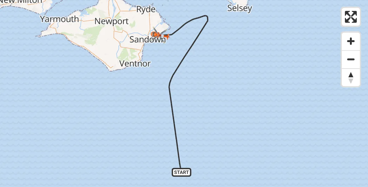 Flight path map showing Coastguard Helicopter route from English Channel to Bembridge