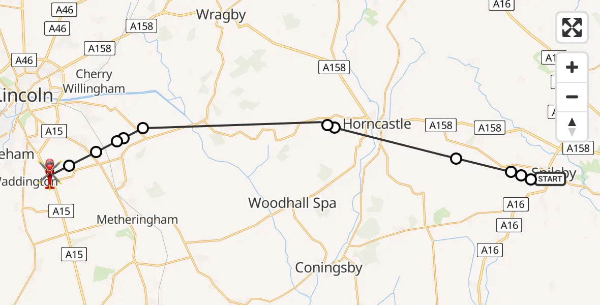 Routekaart van de vlucht: Air Ambulance Helicopter to North Kesteven, Sleaford Road