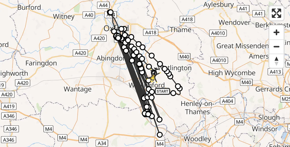Flight path map showing Police Helicopter route from Nuffield to Benson