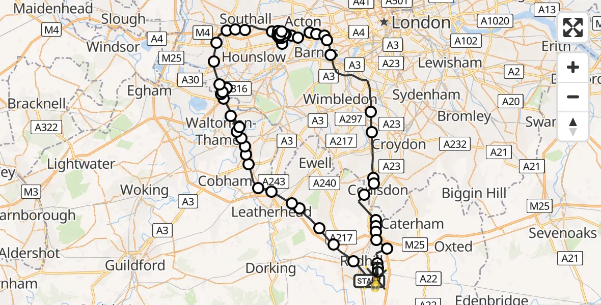 Flight path map showing Police Helicopter route from Redhill to South Nutfield