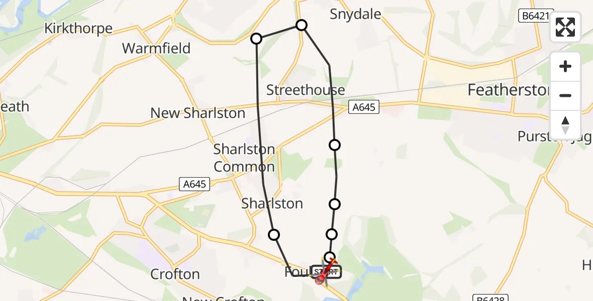 Flight path map showing Air Ambulance Helicopter route from YAA Nostell Helicopter Port to YAA Nostell Helicopter Port