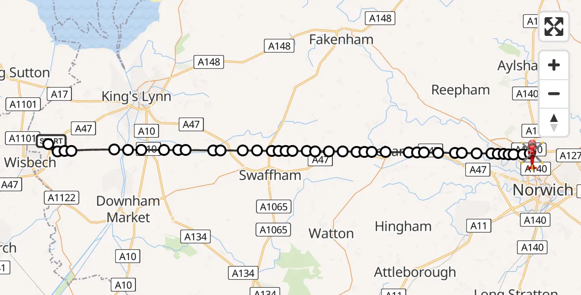 Routekaart van de vlucht: Air Ambulance Helicopter to Norwich Airport