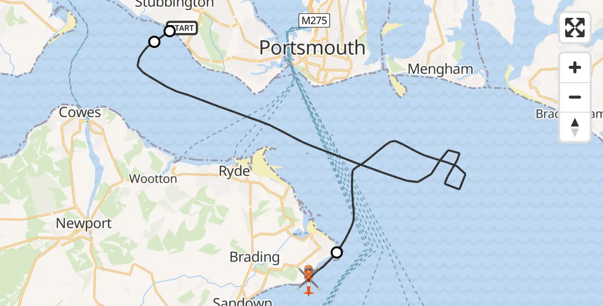 Flight path map showing Coastguard Helicopter route from Solent Airport to Bembridge