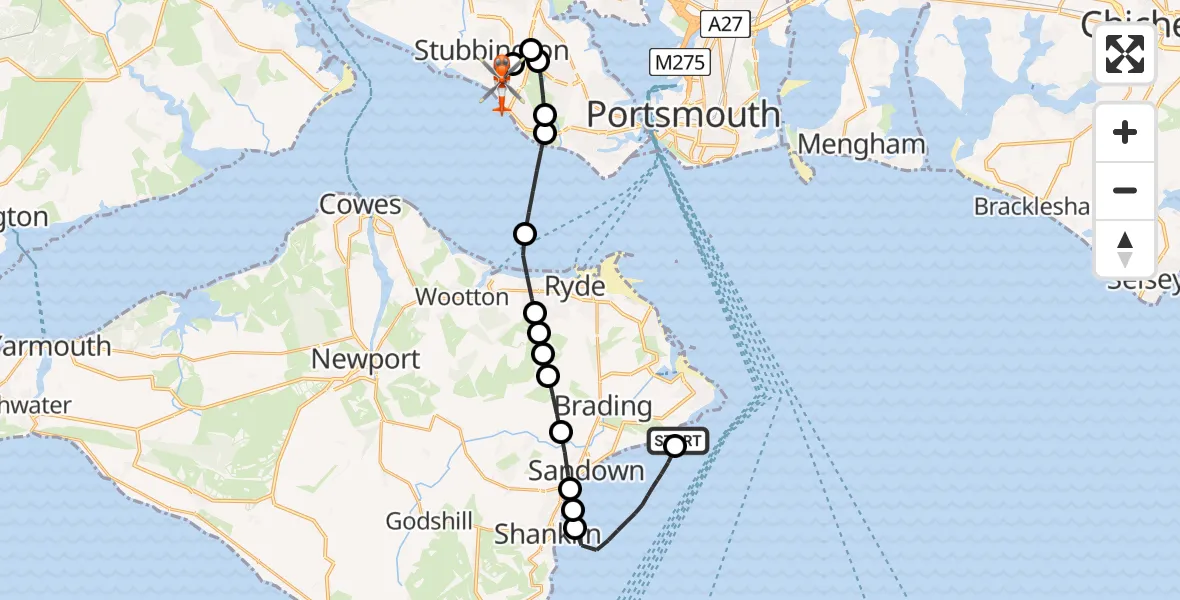 Flight path map showing Coastguard Helicopter route from Bembridge to Solent Airport