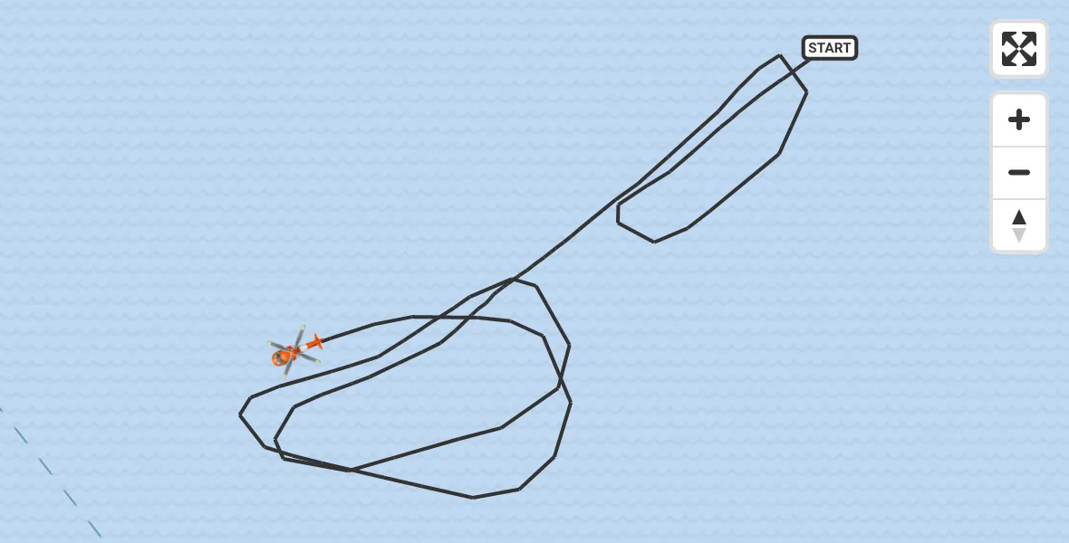 Flight path map showing Coastguard Helicopter route from English Channel to English Channel