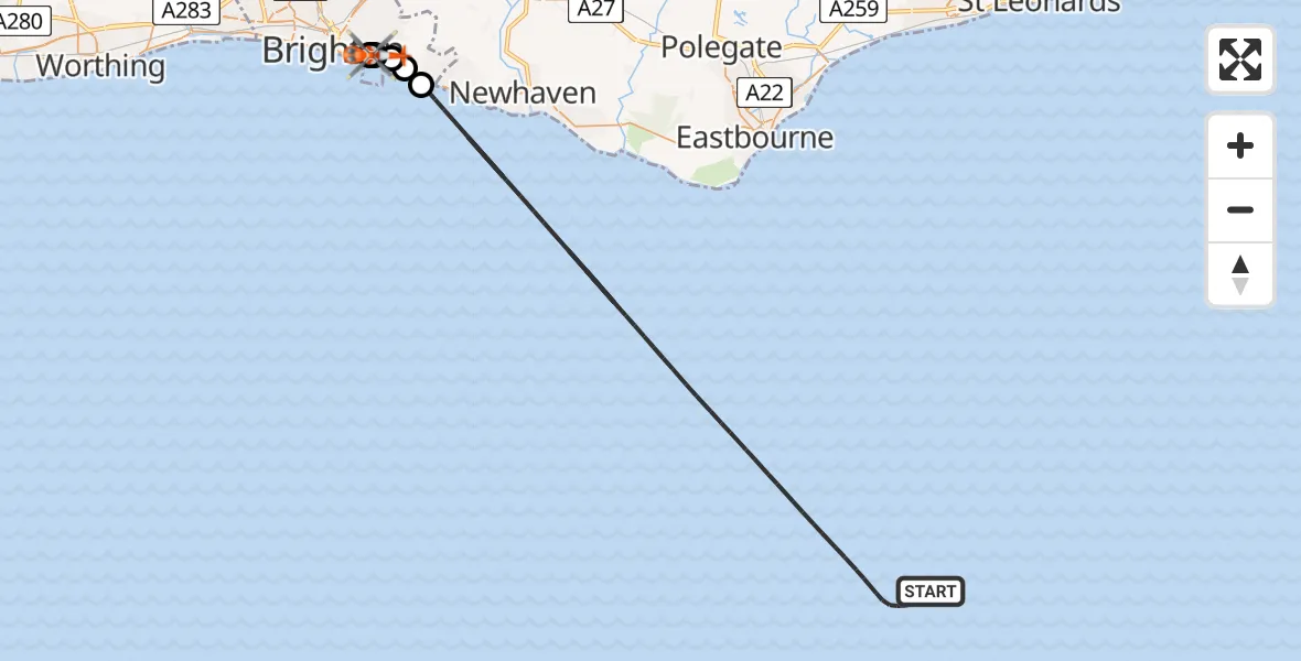 Routekaart van de vlucht: Coastguard Helicopter to Brighton, Roedean Crescent
