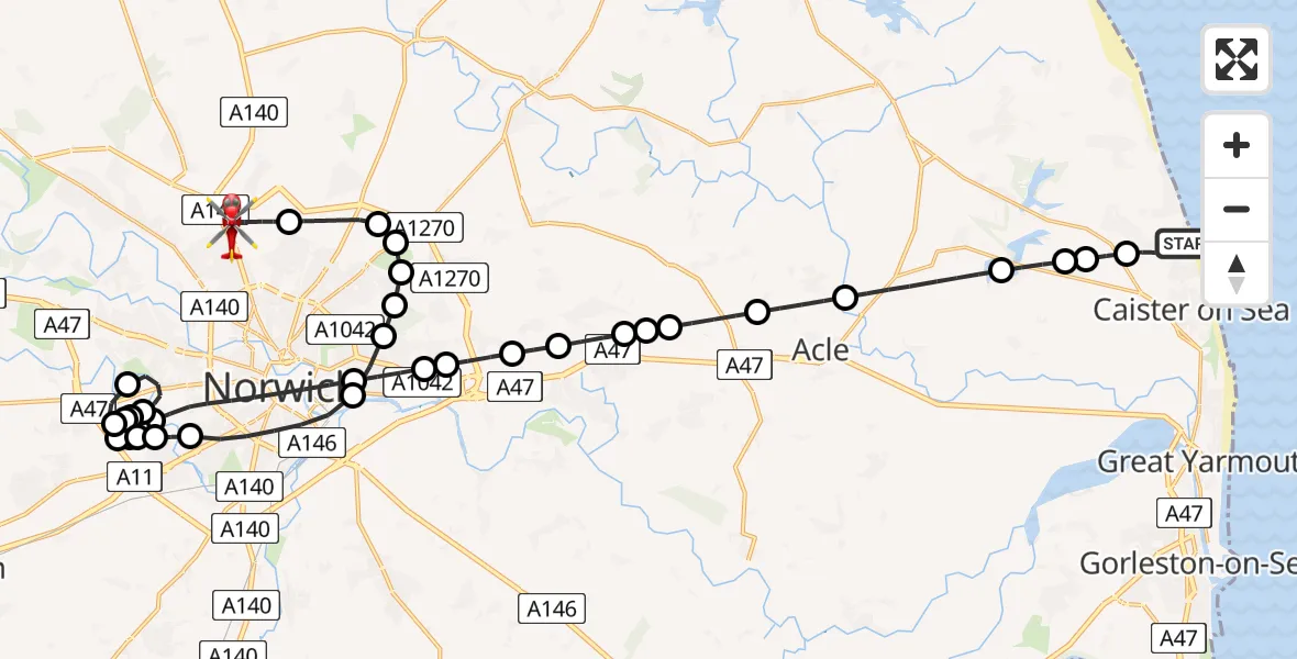 Routekaart van de vlucht: Air Ambulance Helicopter to Norwich Airport