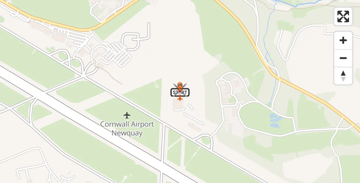 Flight path map showing Coastguard Helicopter route from Cornwall Airport Newquay to Cornwall Airport Newquay