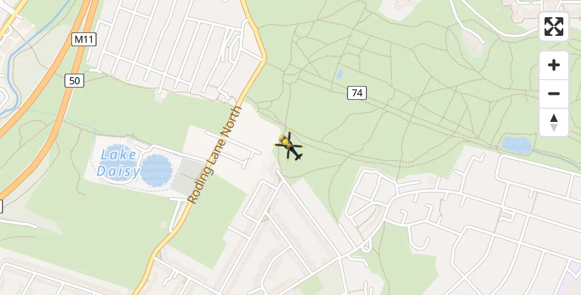 Flight path map showing Police Helicopter route from London Borough of Redbridge to London Borough of Redbridge