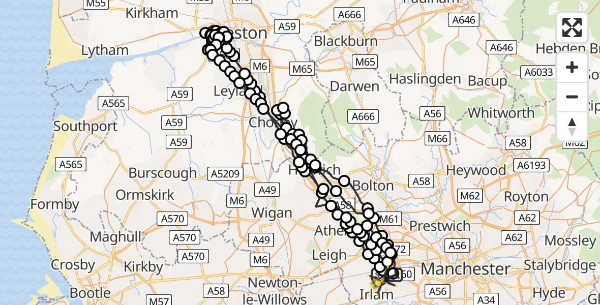Routekaart van de vlucht: Police Helicopter to Irlam, M62