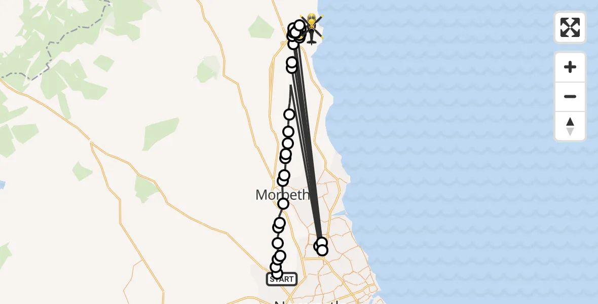 Routekaart van de vlucht: Police Helicopter to Longhoughton