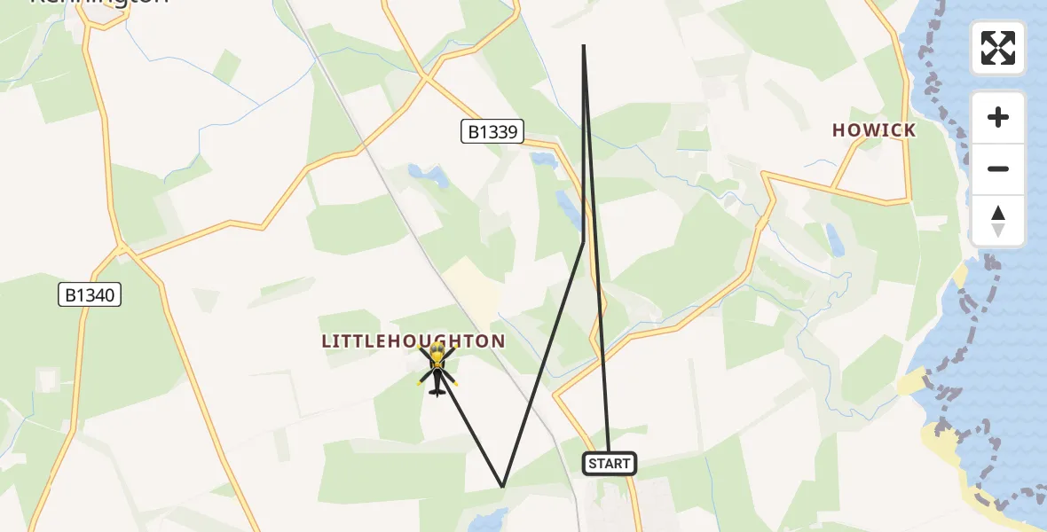 Routekaart van de vlucht: Police Helicopter to Longhoughton