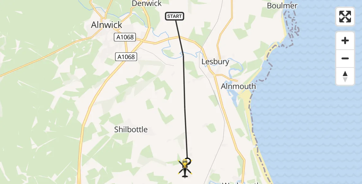 Routekaart van de vlucht: Police Helicopter to Shilbottle