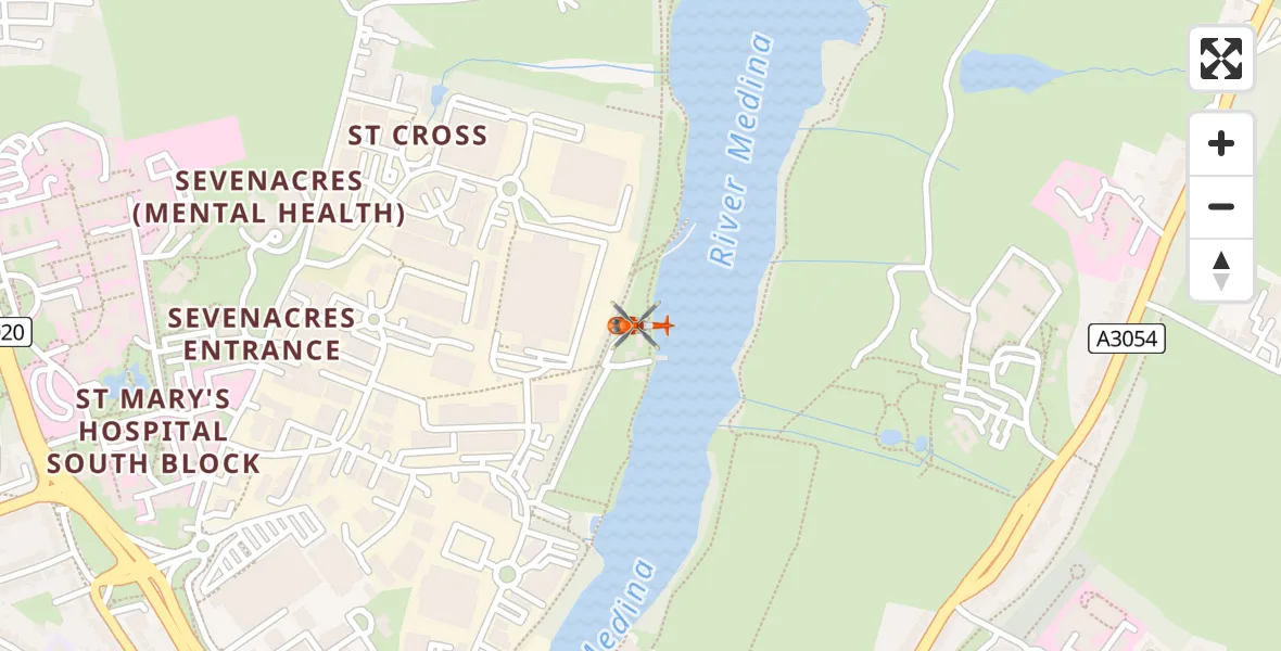 Routekaart van de vlucht: Coastguard Helicopter to Newport, Newport to Cowes cycleway