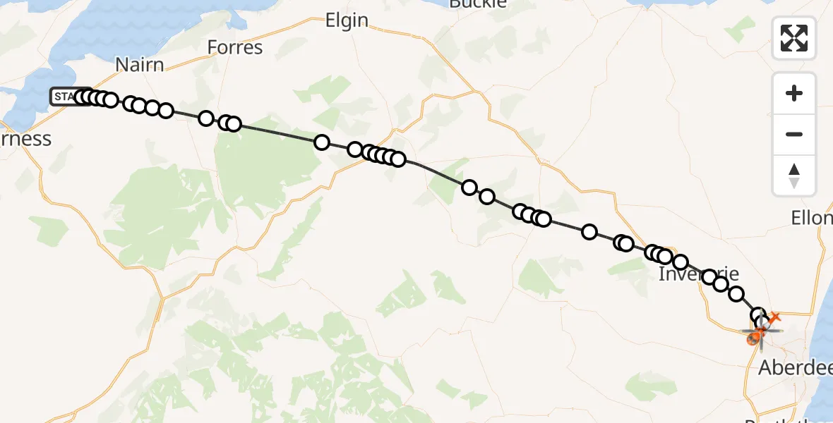 Routekaart van de vlucht: Coastguard Helicopter to Aberdeen International Airport