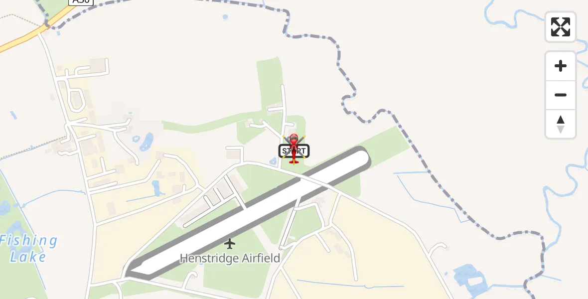 Flight path map showing Air Ambulance Helicopter route from Henstridge Airfield to Henstridge Airfield