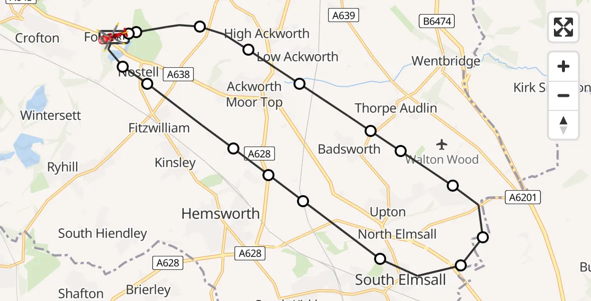 Routekaart van de vlucht: Air Ambulance Helicopter to YAA Nostell Helicopter Port