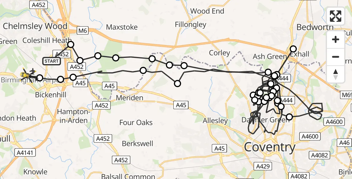 Routekaart van de vlucht: Police Helicopter to Birmingham Airport