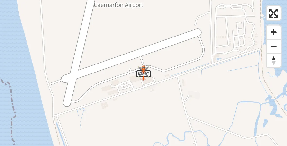 Flight path map showing Coastguard Helicopter route from Caernarfon Airport to Caernarfon Airport