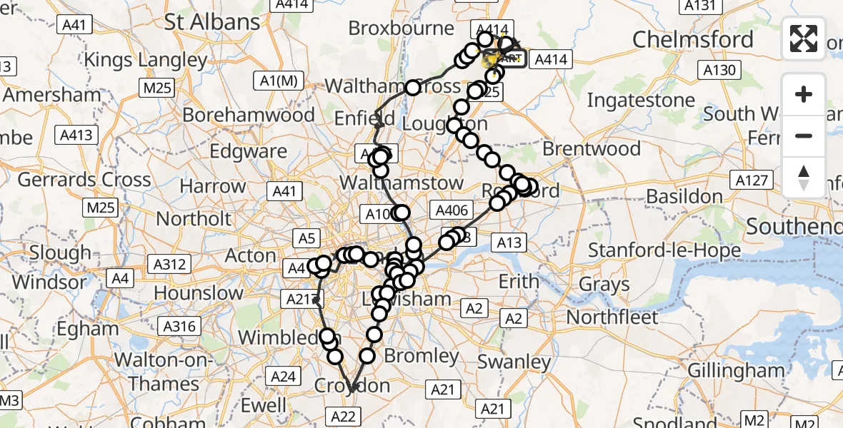 Flight path map showing Police Helicopter route from North Weald Airfield to North Weald Airfield
