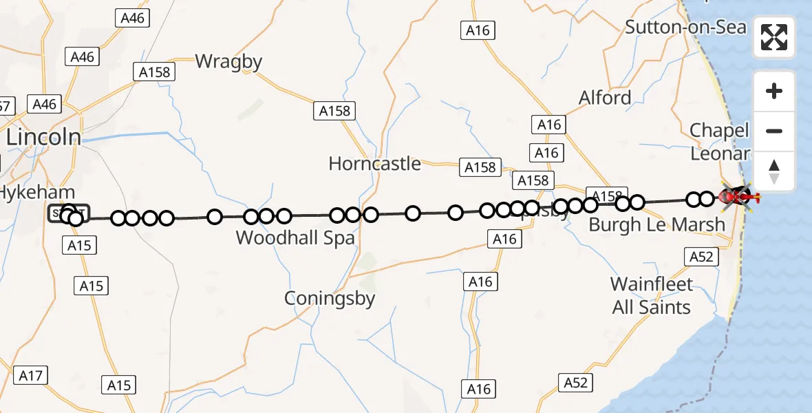Routekaart van de vlucht: Air Ambulance Helicopter to Ingoldmells, Roman Bank