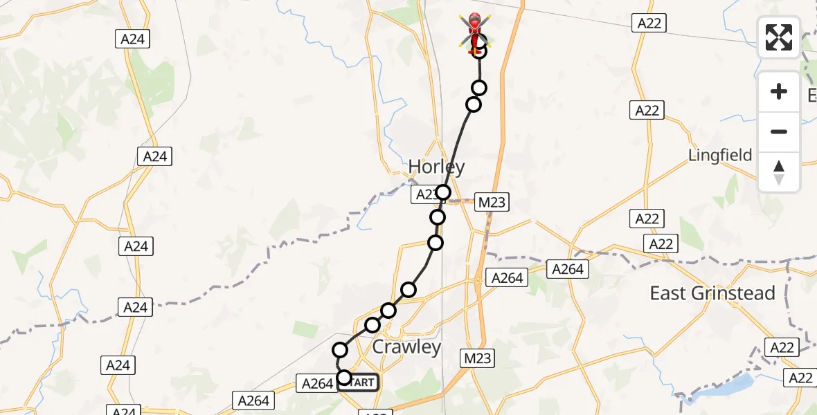 Routekaart van de vlucht: Air Ambulance Helicopter to Redhill Aerodrome