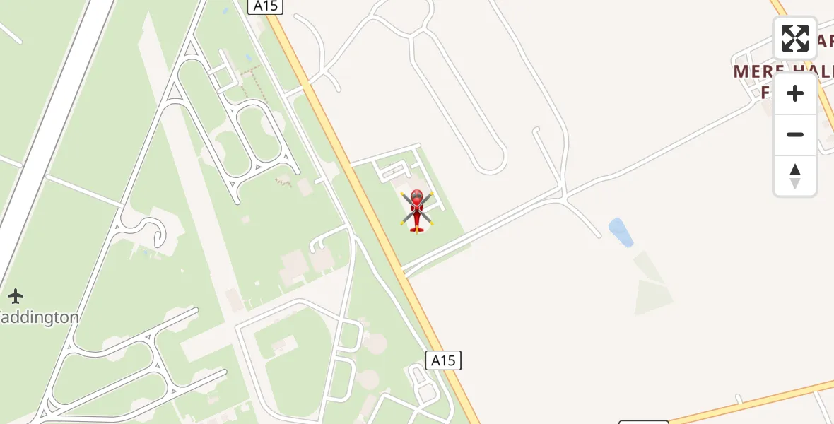 Flight path map showing Air Ambulance Helicopter route from RAF Waddington to RAF Waddington