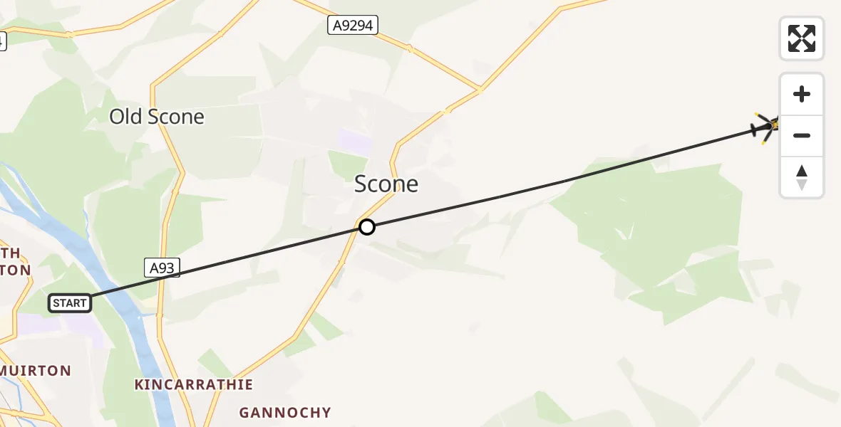 Flight path map showing Police Helicopter route from Perth to Scone