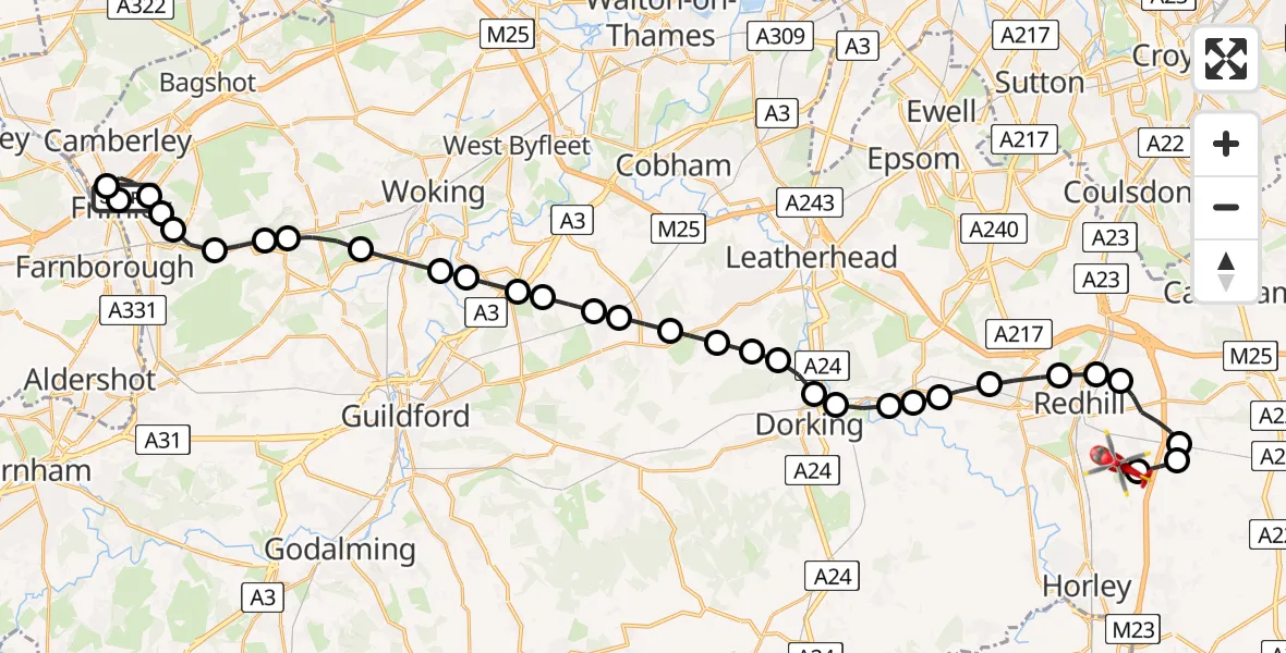 Routekaart van de vlucht: Air Ambulance Helicopter to Redhill Aerodrome