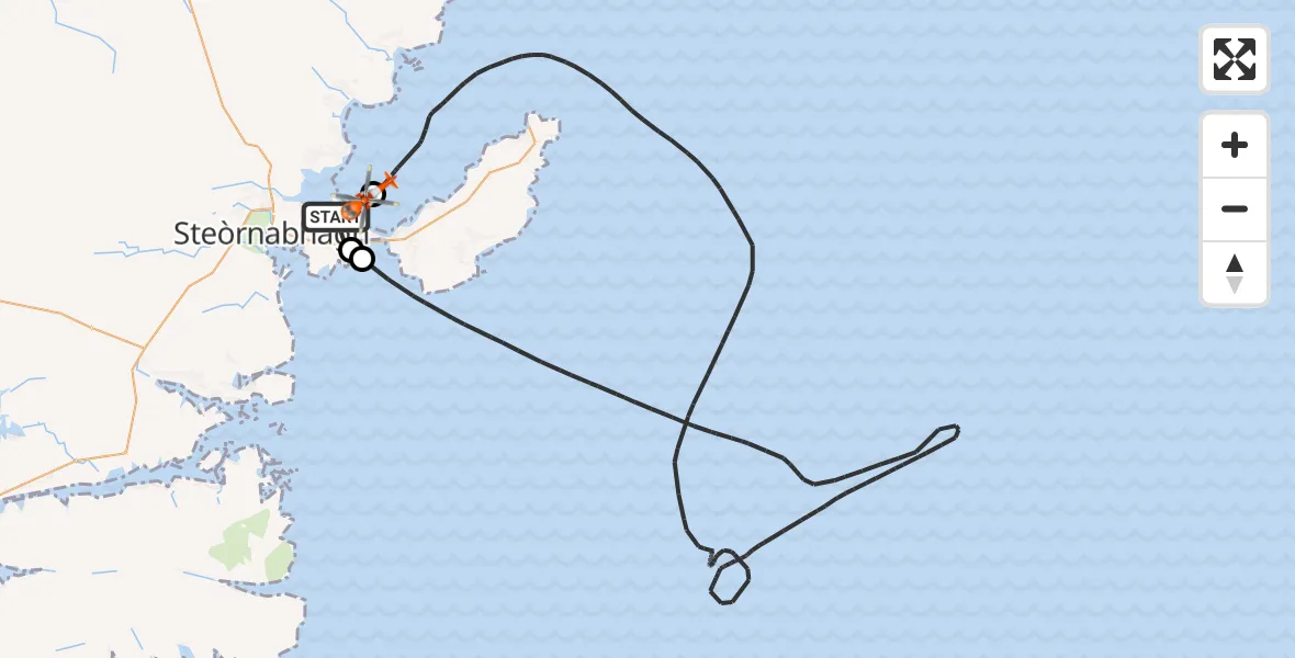 Flight path map showing Coastguard Helicopter route from Stornoway Airport to Mealabost