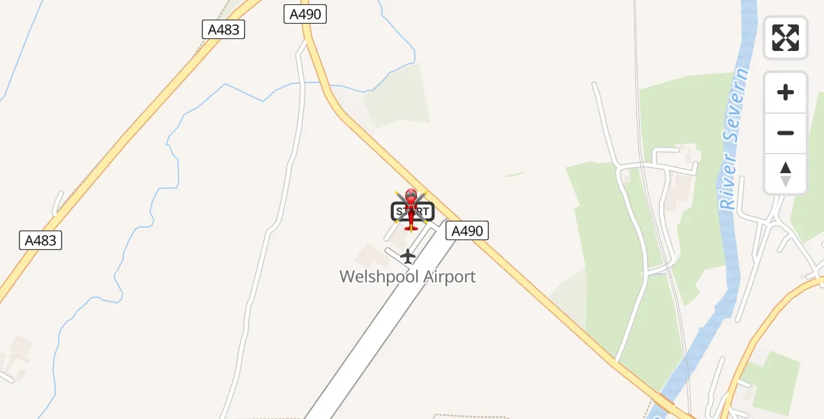 Flight path map showing Air Ambulance Helicopter route from Welshpool Airport to Welshpool Airport