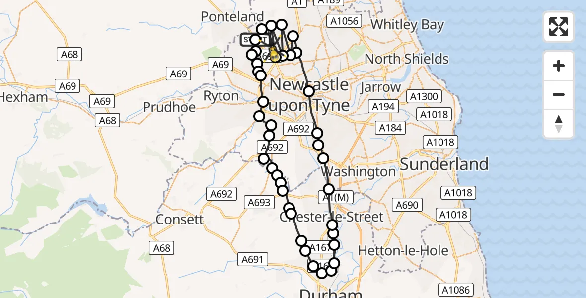 Flight path map showing Police Helicopter route from Newcastle International Airport to Newcastle upon Tyne