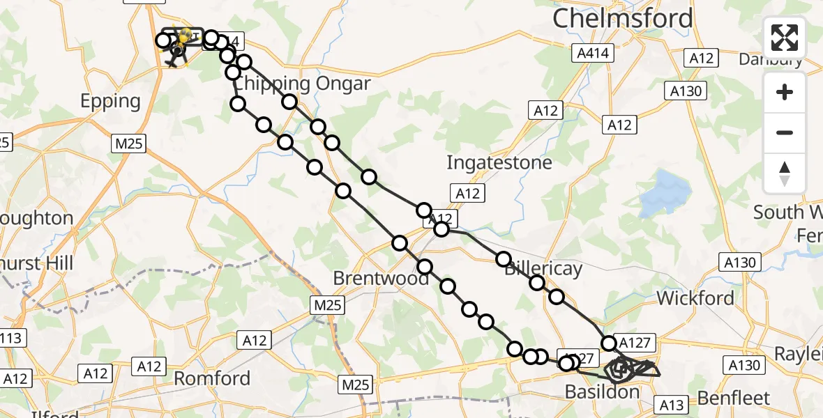 Routekaart van de vlucht: Police Helicopter to North Weald Airfield